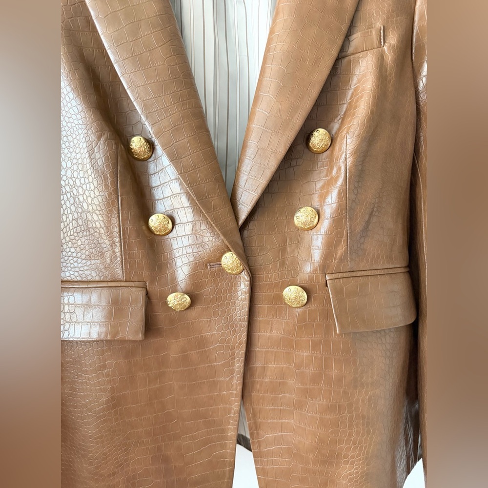 VERONICA BEARD | Lawrence Dark Camel Croc Faux Leather Dickey Jacket Size 12 - Picture 5 of 9